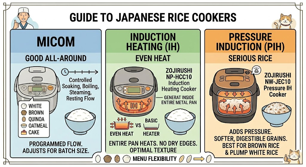 What Makes a Japanese Rice Cooker Different? (Conventional vs Micom vs IH vs Pressure)