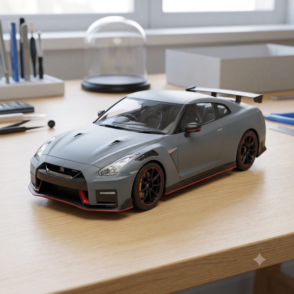 #9: AOSHIMA Raku-Pla — Nissan GT-R R35 NISMO Special Edition 2022 (Stealth Gray) 1/24 (Snap Car Series No.02-NG)