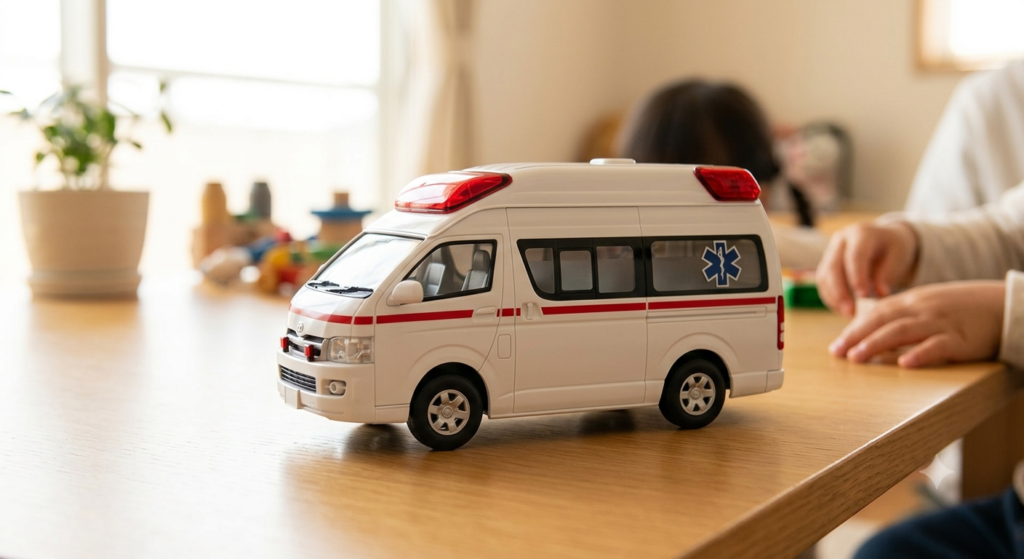 #5: AOSHIMA Raku-Pla — Toyota High Medic Ambulance 1/32 (Snap Kit No.02-HM)