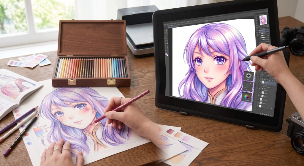 Holbein Colored Pencils vs Digital Art for Anime Drawing